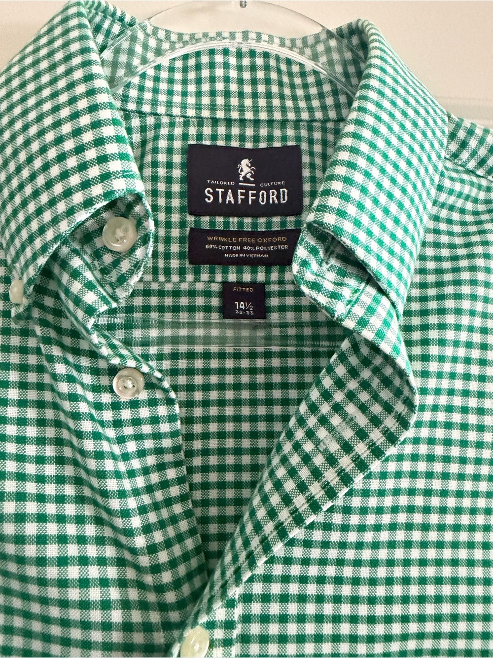 Stafford Preppy Green and White Gingham Button-Down Shirt with Pocket